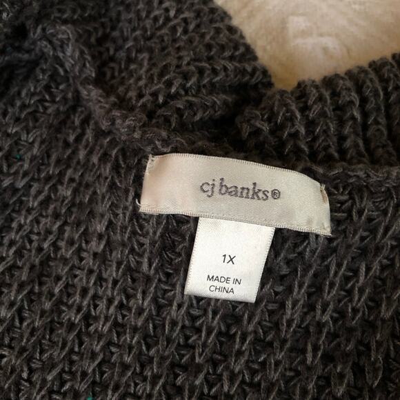 Christopher & Banks C.J. Chunky Knit Sweater Vest Gray Collared Zip Front 1X - Picture 6 of 11